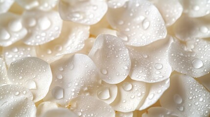 Wall Mural - white flower petals with crystal clear rain drops reflecting nature background : Generative AI