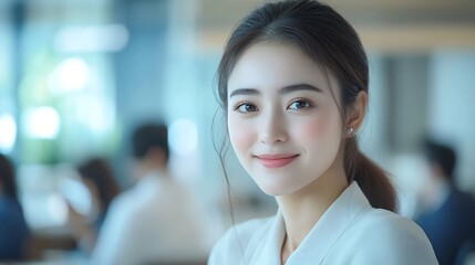 Aufkleber - Smile tablet and secretary woman in boardroom of office to record minutes of meeting for planning Research strategy and tech with happy business woman in workplace for collaboration or : Generative AI