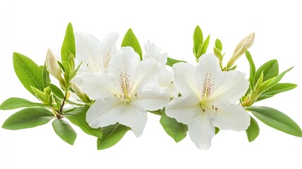 Poster - Azaleas flowers with leaves White flowers isolated on white background with clipping path : Generative AI