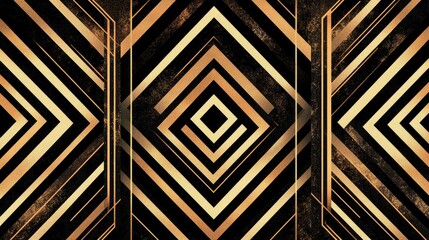 Poster - A striking black and gold geometric wall pattern with sharp, clean lines, perfect for modern, upscale interiors.