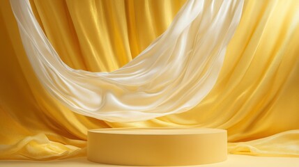 Poster - A minimalist display featuring flowing fabric against a vibrant backdrop for artistic presentation.