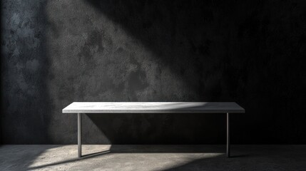 Poster - A minimalist table in a dimly lit space with dramatic shadows.