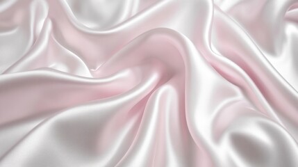 Canvas Print - A close-up of smooth, silky fabric in soft pink and white tones, showcasing texture and elegance.