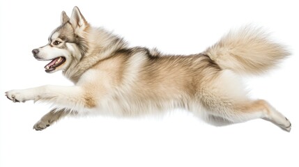 Poster - A dog leaping gracefully, showcasing agility and energy against a white background.