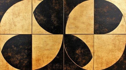 Poster - Black and gold geometric wall design for contemporary interiors, offering a bold and sophisticated look.