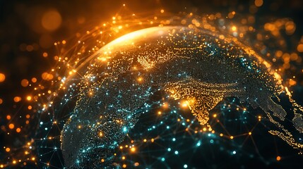 3D Digital globe with glowing abstract connections representing global