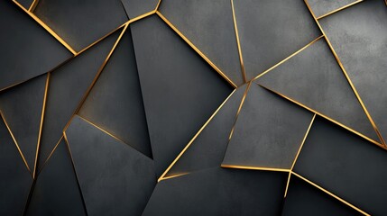 Poster - Black and gold geometric wall pattern featuring clean lines and shapes, ideal for a high-end modern interior.