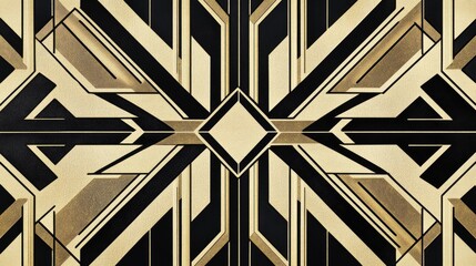 Poster - Black and gold geometric wall pattern featuring clean lines and shapes, ideal for a high-end modern interior.