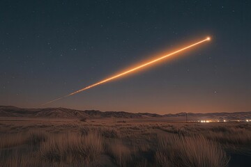 Wall Mural - spectacular meteor streaking across starry night sky fiery tail illuminates landscape below creating