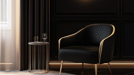 Poster - Bold black and gold geometric shapes on a wall pattern, offering a modern, luxurious look for contemporary interior spaces.