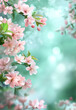 © World War III - Beautiful blurred spring background nature with blooming glade, trees and blue sky on a sunny day spring poster template with large copy space for text