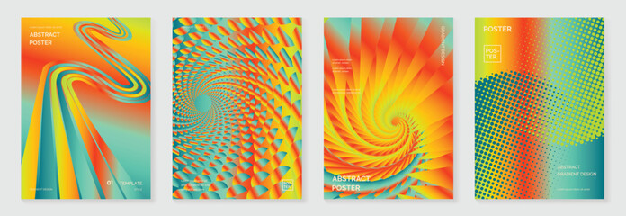 Canvas Print - Collection of 70s color gradient poster background vector. Set of retro wall decoration, groovy, trippy, geometric shape. Vintage hippie wall art for interior, decorative, banner, cover, card.