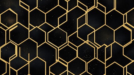 Poster - Contemporary black and gold geometric wall pattern, perfect for adding sophistication and style to any modern space.