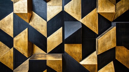 Poster - Contemporary black and gold geometric wall pattern, perfect for adding sophistication and style to any modern space.