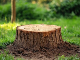 Poster - A tree stump surrounded by grass in a natural setting.