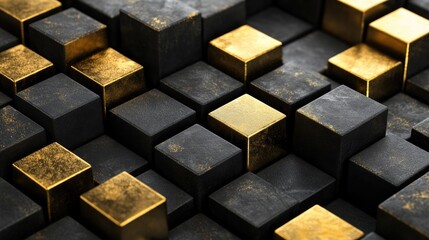 Poster - Luxurious black and gold geometric wall pattern, creating a modern and elegant backdrop for stylish interior design.