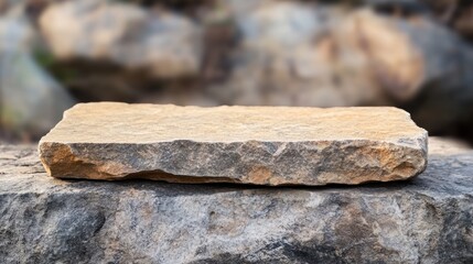 Canvas Print - A flat stone resting on a larger rock, showcasing natural textures and colors.