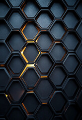 Wall Mural - Abstract Background of hexagonal Shapes in blue Colors Abstract Dark Hexagon Pattern with Glowing Edges