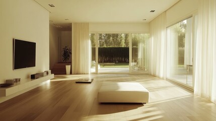 Poster - A spacious, modern living room with natural light and minimalist decor.