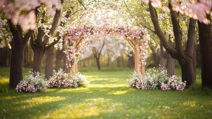 Sticker - A picturesque floral archway in a serene garden, perfect for weddings or ceremonies.