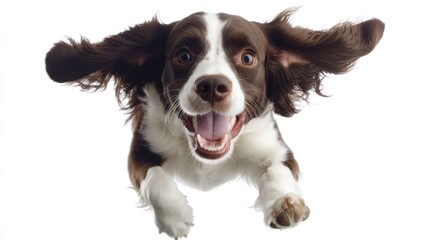 Canvas Print - A joyful dog leaping with excitement, showcasing its playful nature.