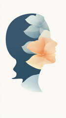 Wall Mural - Silhouette of a woman's face with delicate flowers.