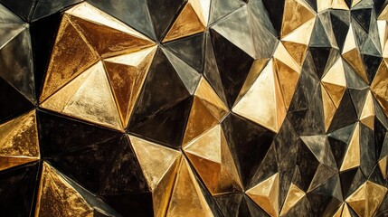 Poster - Sleek black and gold geometric wall design for a modern interior, creating a bold and chic backdrop.