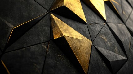 Poster - Stylish black and gold geometric wall pattern creating a refined and luxurious atmosphere in modern interior design.