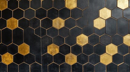 Poster - Stylish black and gold geometric wall pattern creating a refined and luxurious atmosphere in modern interior design.