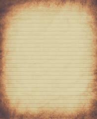 Blank lined vintage paper background, empty white paper.