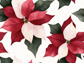 Poinsettia flowers in vibrant red and green design.