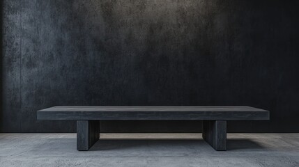 Poster - A minimalist black table against a dark textured wall, showcasing simplicity and elegance.