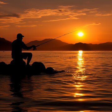 Free Photo man having fishing experience fishing at the lake