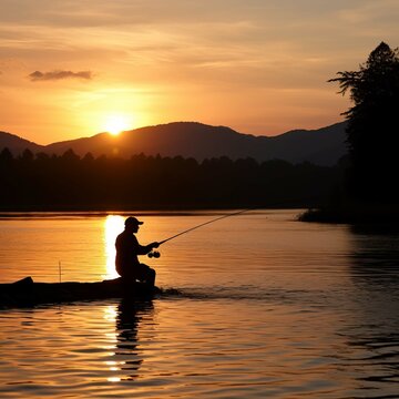 Free Photo man having fishing experience fishing at the lake