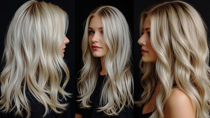 Wall Mural - Realistic Portrait of Silver-Blond Waves in a Sophisticated Hairstyle