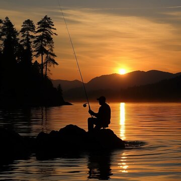 Free Photo man having fishing experience fishing at the lake