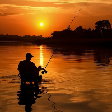 Free Photo man having fishing experience fishing at the lake