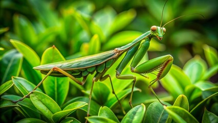 Giant Asian Mantis camouflaged in green foliage , insect, predator, wildlife, nature, camouflage, green, huge