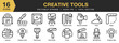 © spacepixel - Creative Tools icon set. Editable Stroke Icon Collection. Includes art, blueprint, camera, canvas, color sample, and More. Outline icons vector collection.