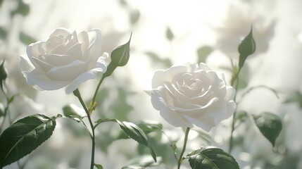 Artificial white roses with marble background.