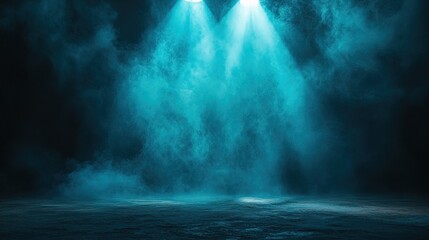 Wall Mural - Rays, spotlights light. Empty dark scene with blue light 