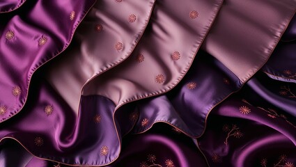 Canvas Print - Close-up of purple and pink fabric with embroidered floral patterns.