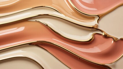 Sticker - Abstract background with wavy lines in peach, white, and gold.