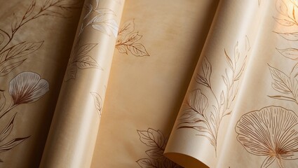 Poster - Beige wrapping paper with a floral design.