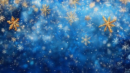 Wall Mural - festive christmas abstract art background with snowflakes and holiday elements on a blue canvas