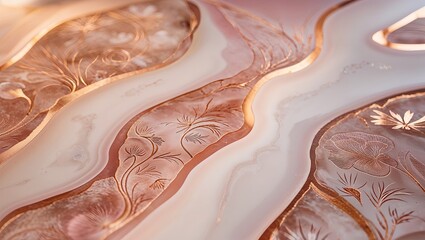 Sticker - Close up of a pink and white etched glass surface with a floral pattern.