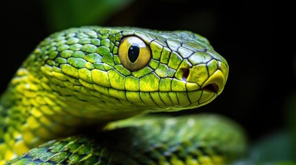 Wall Mural - Close-up of a Green Snake's Head