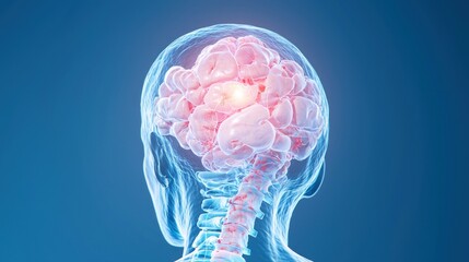 Poster - Rendered Medically Accurate Illustration of the Human Brain and Spine in Detailed 3D Visual Format