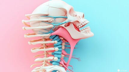Poster - Detailed Rendered Medical Illustration of the Nasal and Cervical Anatomy for Educational Purposes