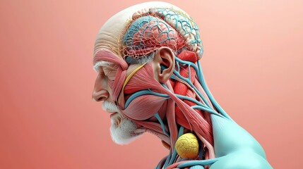 Aufkleber - Rendered Medically Accurate Illustration of the Human Head Anatomy with Detailed Vascular and Neural Structures